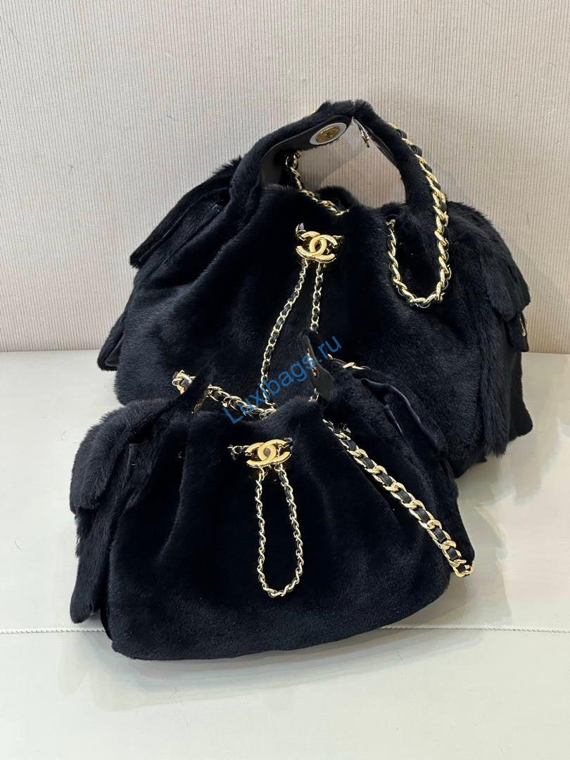 Chanel AS5293 Small Hobo fur & Shearling Dark Gray | chanel as5293 small hobo lambskin gold 201