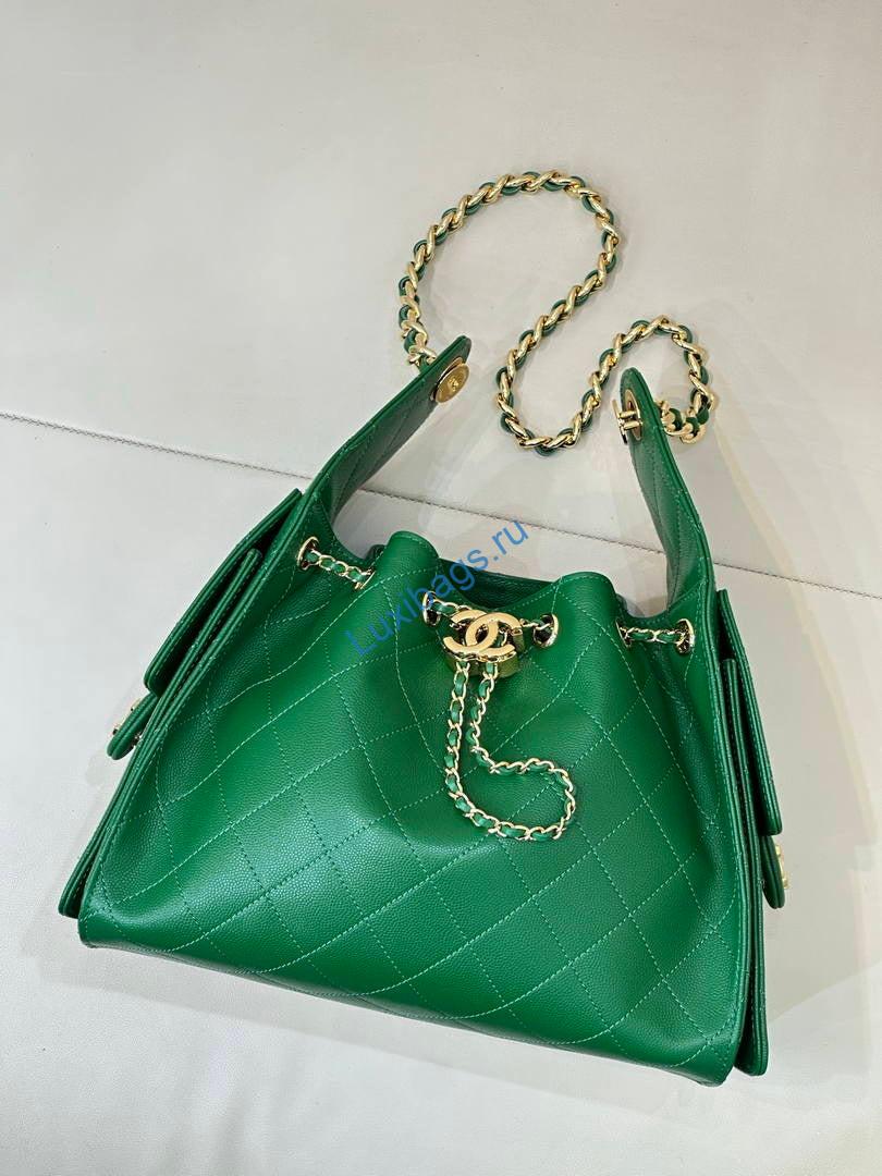 Chanel AS5293 Small Hobo Grained Calfskin Green | chanel as5293 small hobo lambskin gold 301
