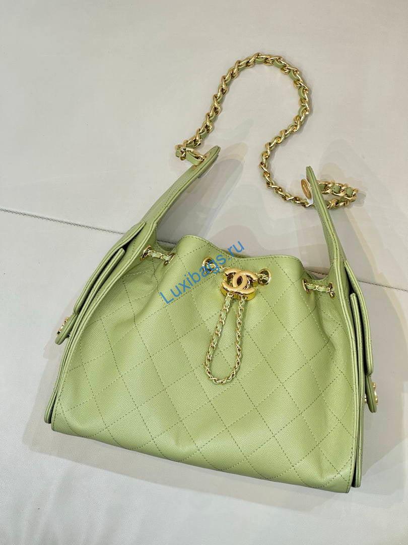 Chanel AS5293 Small Hobo Grained Calfskin lemon Green | chanel as5293 small hobo lambskin gold 330