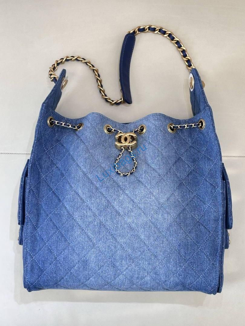 Chanel AS5311 Hobo Bag Canvas & Gold Metal Light denim blue | chanel as5311 hobo bag canvas gold metal 34