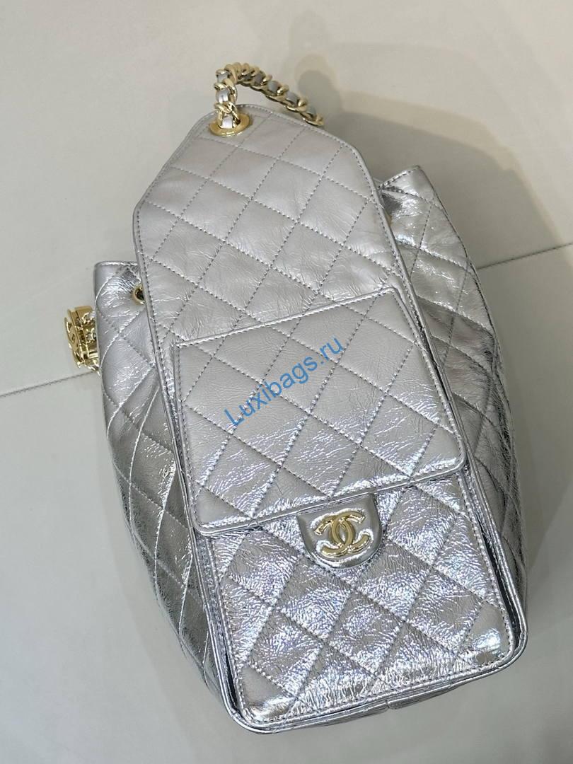 Chanel AS5311 Hobo Bag Silver Lambskin Gold-Tone Metal | chanel as5311 hobo bag silver lambskin 06