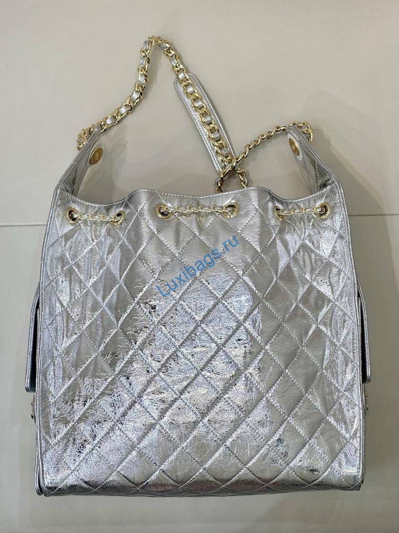 Chanel AS5311 Hobo Bag Silver Lambskin Gold-Tone Metal | chanel as5311 hobo bag silver lambskin 07