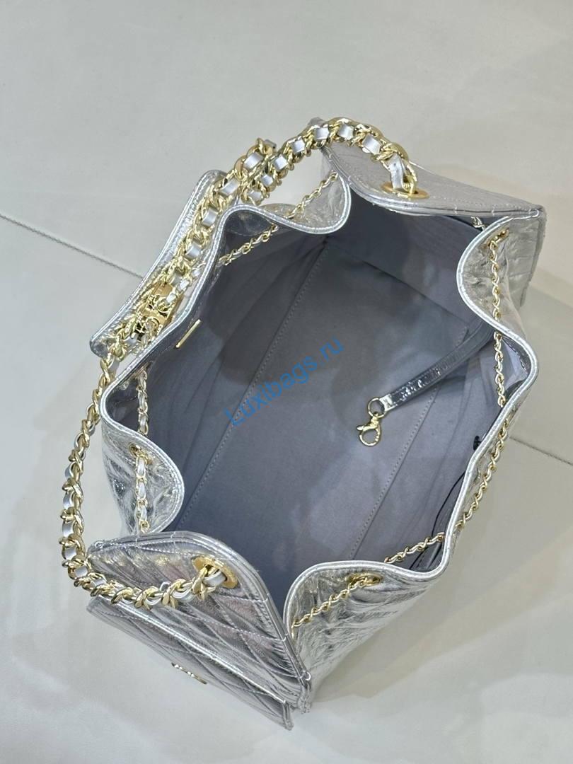 Chanel AS5311 Hobo Bag Silver Lambskin Gold-Tone Metal | chanel as5311 hobo bag silver lambskin 10