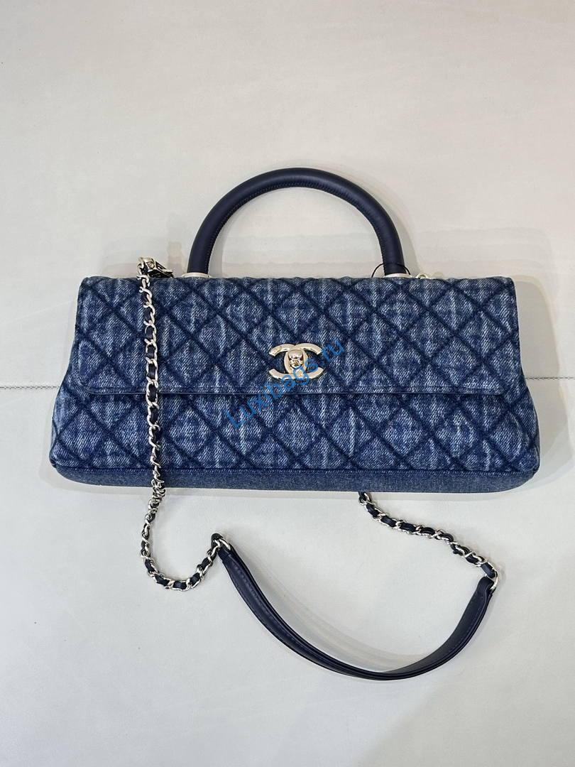 Chanel Coco Flap Bag with Top Handle AS5285 Canvas Blue | chanel coco flap bag with top handle as5285 03