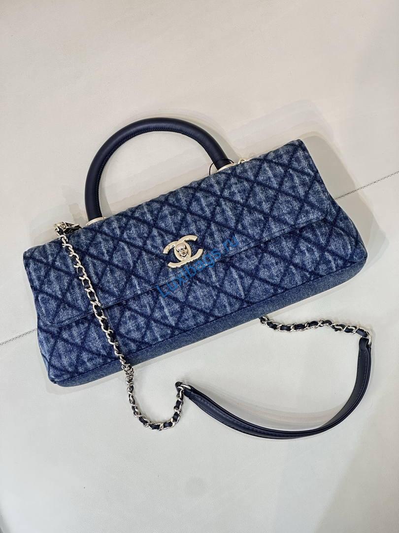 Chanel Coco Flap Bag with Top Handle AS5285 Canvas Blue | chanel coco flap bag with top handle as5285 04