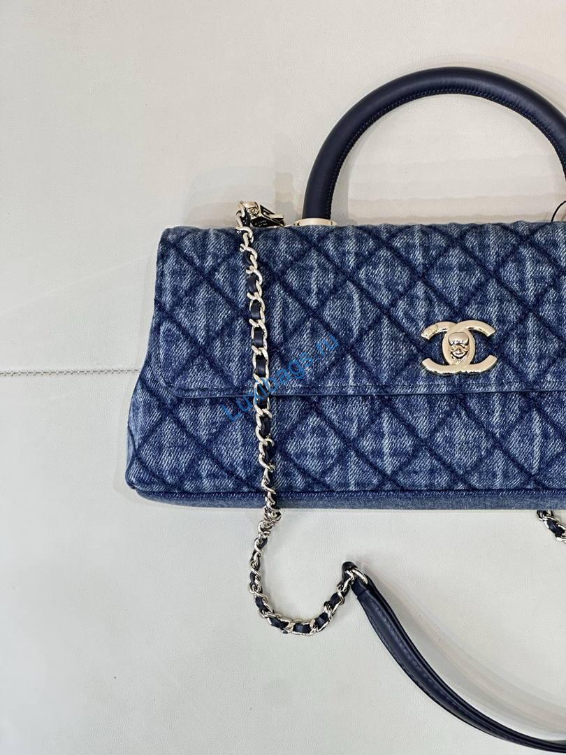 Chanel Coco Flap Bag with Top Handle AS5285 Canvas Blue | chanel coco flap bag with top handle as5285 05