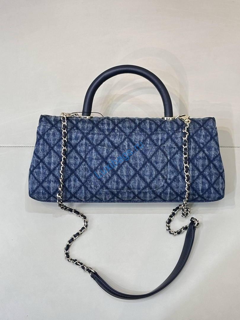 Chanel Coco Flap Bag with Top Handle AS5285 Canvas Blue | chanel coco flap bag with top handle as5285 07