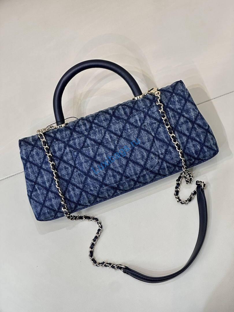 Chanel Coco Flap Bag with Top Handle AS5285 Canvas Blue | chanel coco flap bag with top handle as5285 08