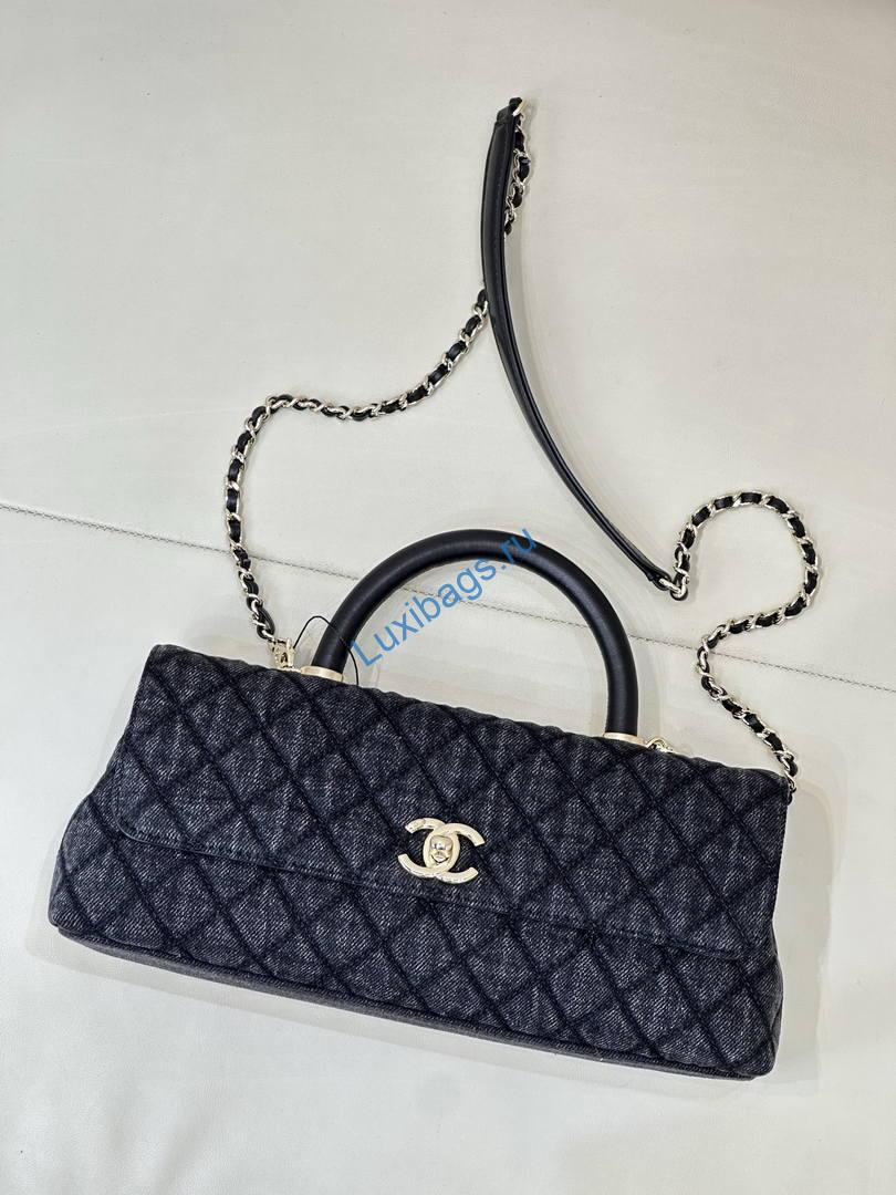 Chanel Coco Flap Bag with Top Handle AS5285 Canvas Black | chanel coco flap bag with top handle as5285 11