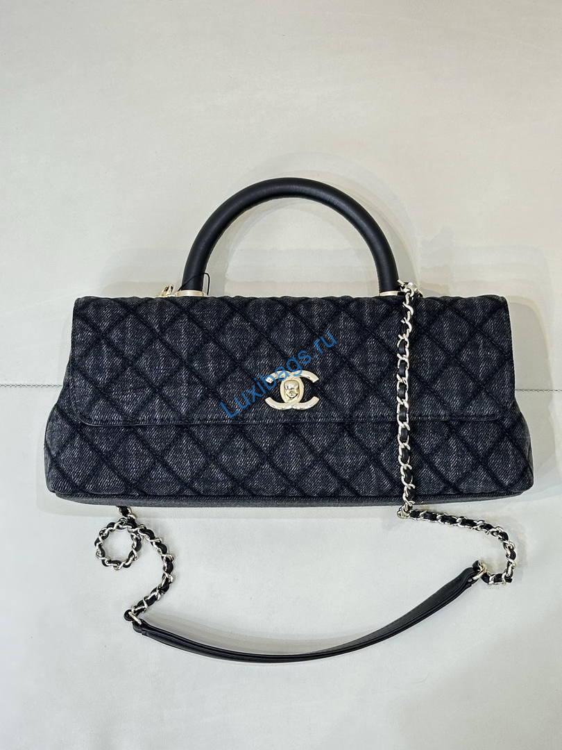 Chanel Coco Flap Bag with Top Handle AS5285 Canvas Black | chanel coco flap bag with top handle as5285 12