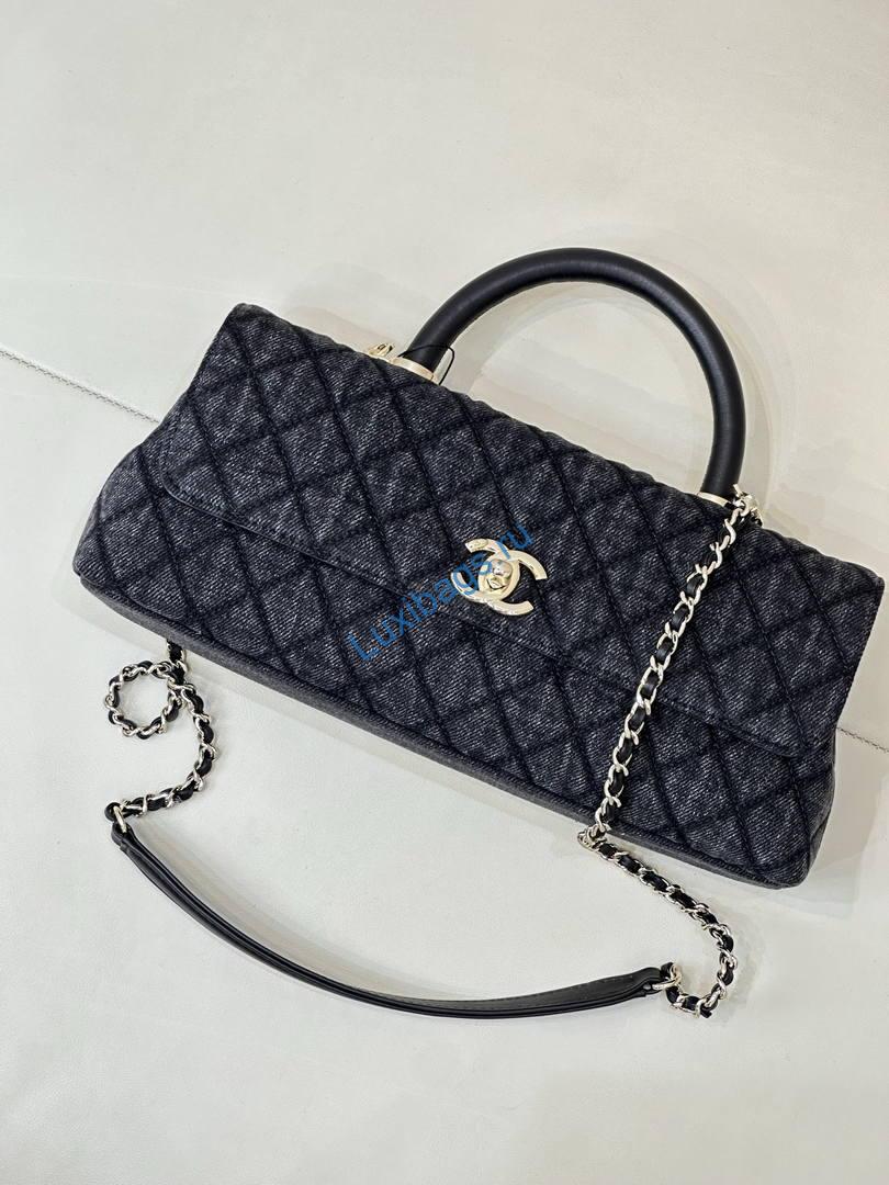Chanel Coco Flap Bag with Top Handle AS5285 Canvas Black | chanel coco flap bag with top handle as5285 13