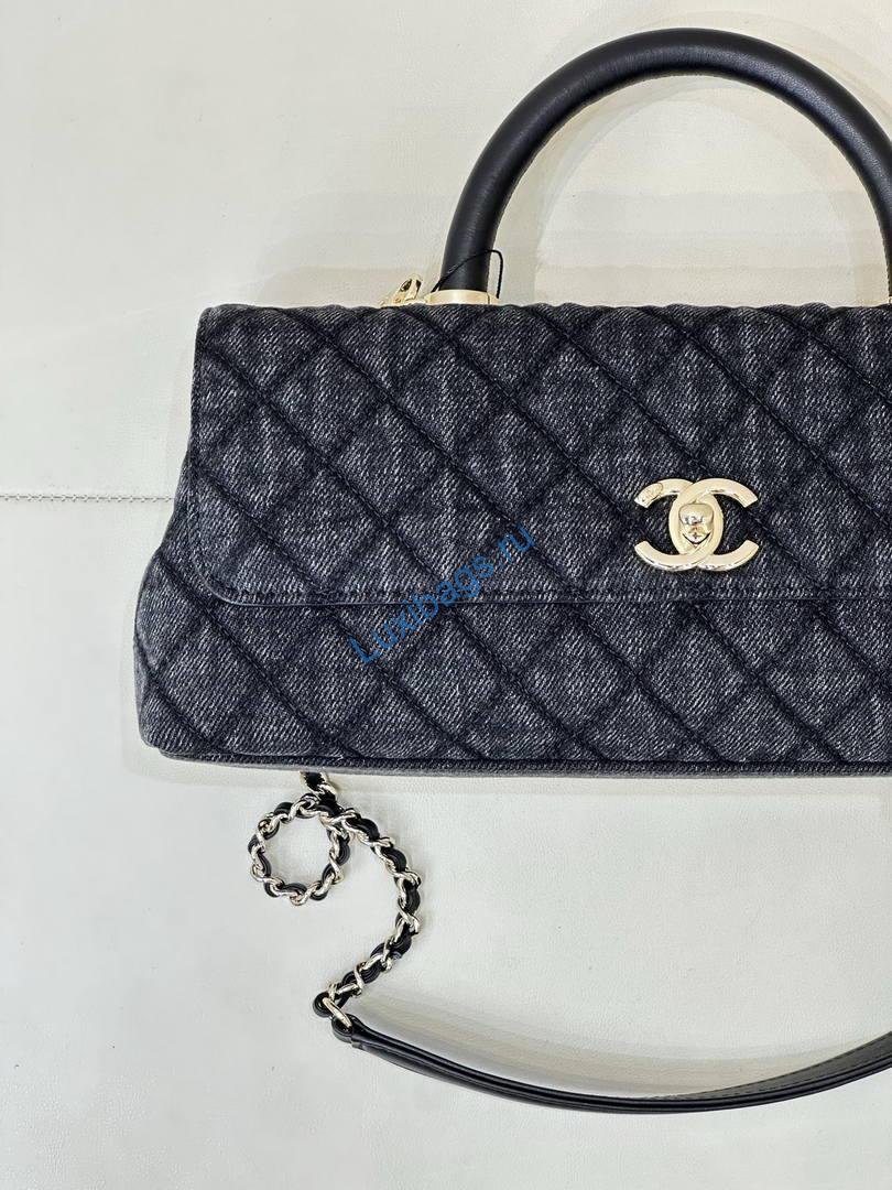 Chanel Coco Flap Bag with Top Handle AS5285 Canvas Black | chanel coco flap bag with top handle as5285 14