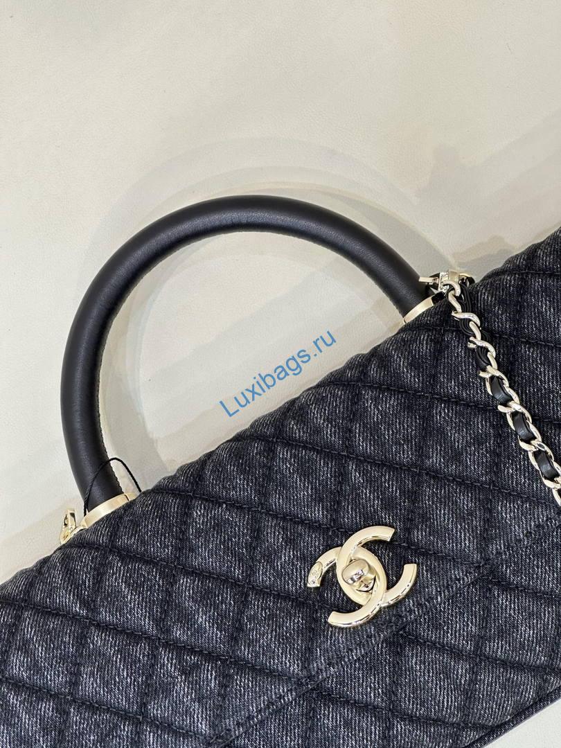 Chanel Coco Flap Bag with Top Handle AS5285 Canvas Black | chanel coco flap bag with top handle as5285 15