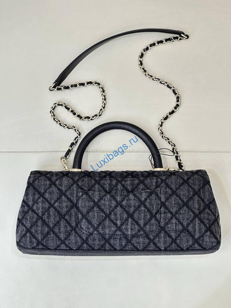 Chanel Coco Flap Bag with Top Handle AS5285 Canvas Black | chanel coco flap bag with top handle as5285 16