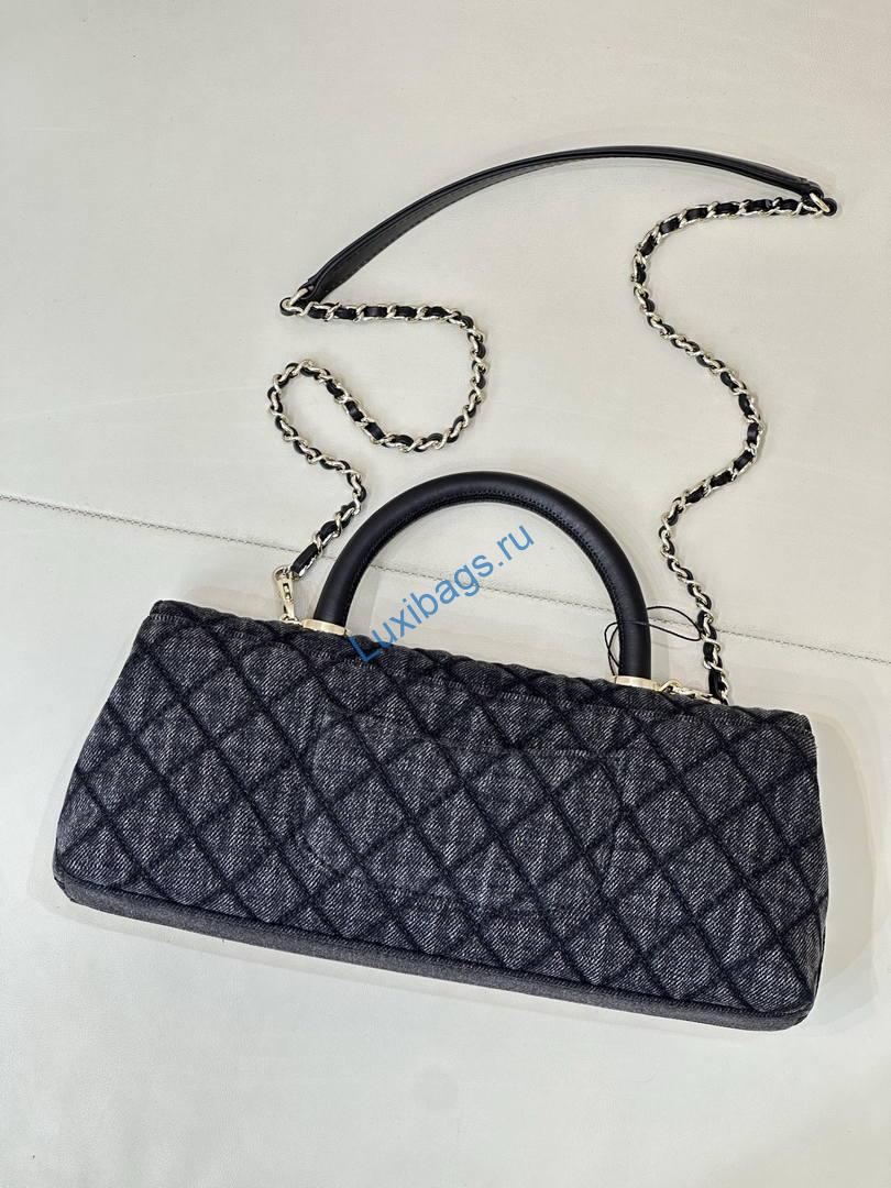 Chanel Coco Flap Bag with Top Handle AS5285 Canvas Black | chanel coco flap bag with top handle as5285 17