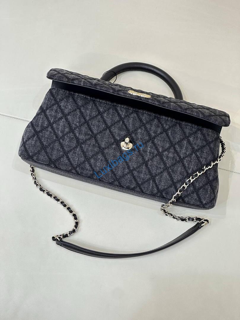 Chanel Coco Flap Bag with Top Handle AS5285 Canvas Black | chanel coco flap bag with top handle as5285 18