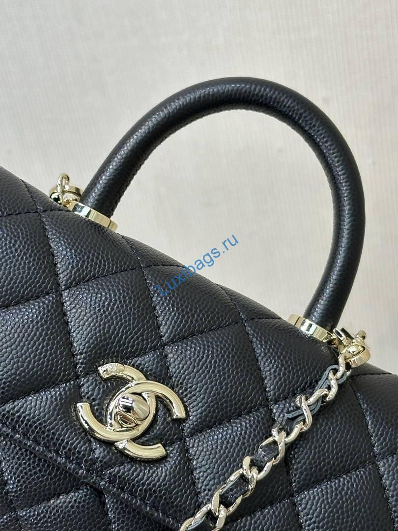 Chanel Coco Flap Bag with Top Handle AS5285 Black | chanel coco flap bag with top handle as5285 24
