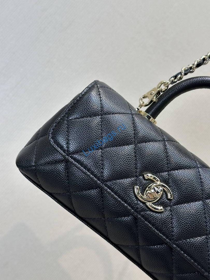 Chanel Coco Flap Bag with Top Handle AS5285 Black | chanel coco flap bag with top handle as5285 25
