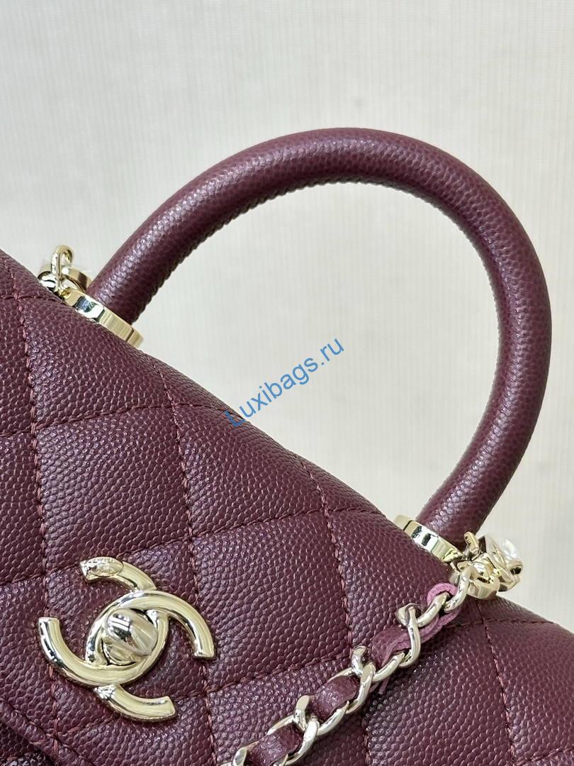 Chanel Coco Flap Bag with Top Handle AS5285 Wine Red | chanel coco flap bag with top handle as5285 32