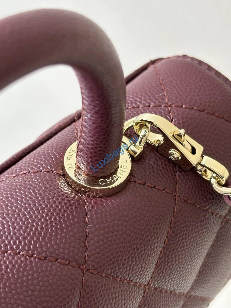 Chanel Coco Flap Bag with Top Handle AS5285 Wine Red | chanel coco flap bag with top handle as5285 35