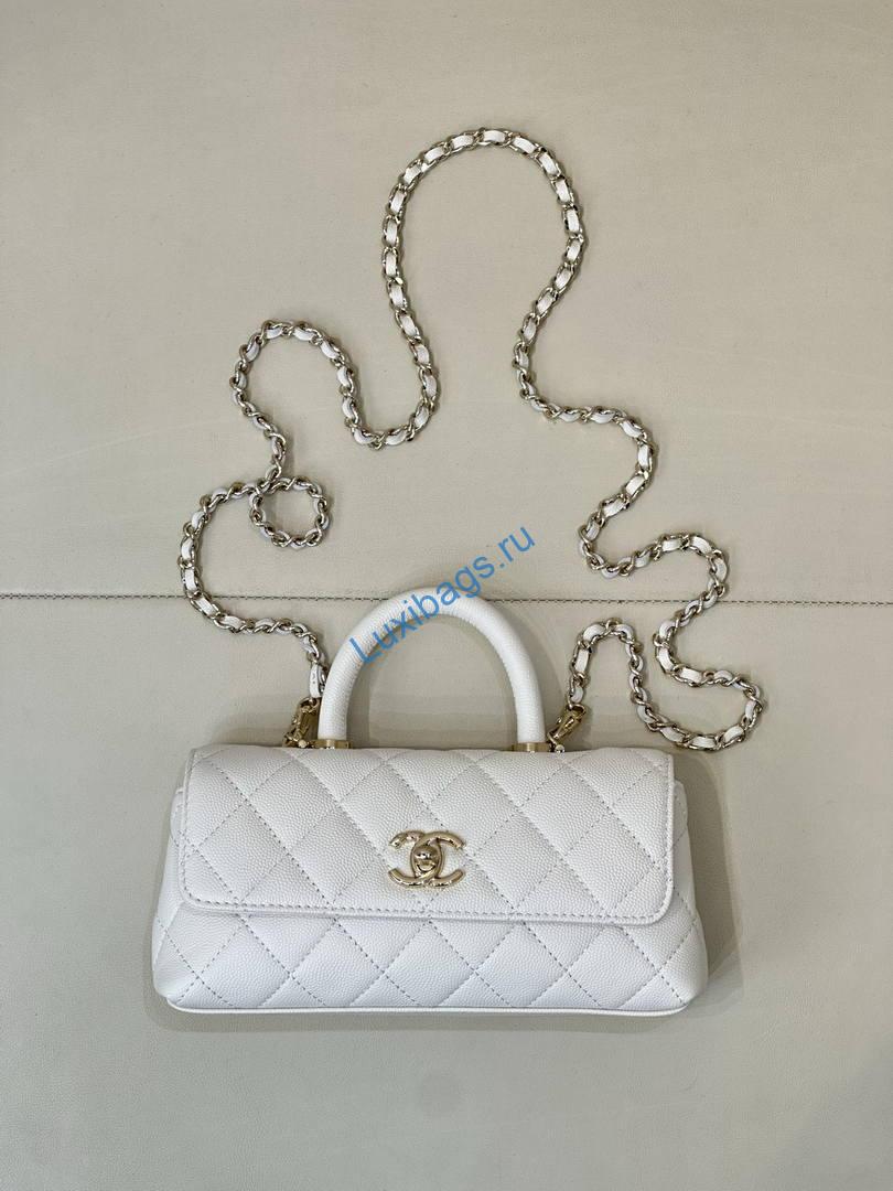 Chanel Coco Flap Bag with Top Handle AS5285 White | chanel coco flap bag with top handle as5285 40
