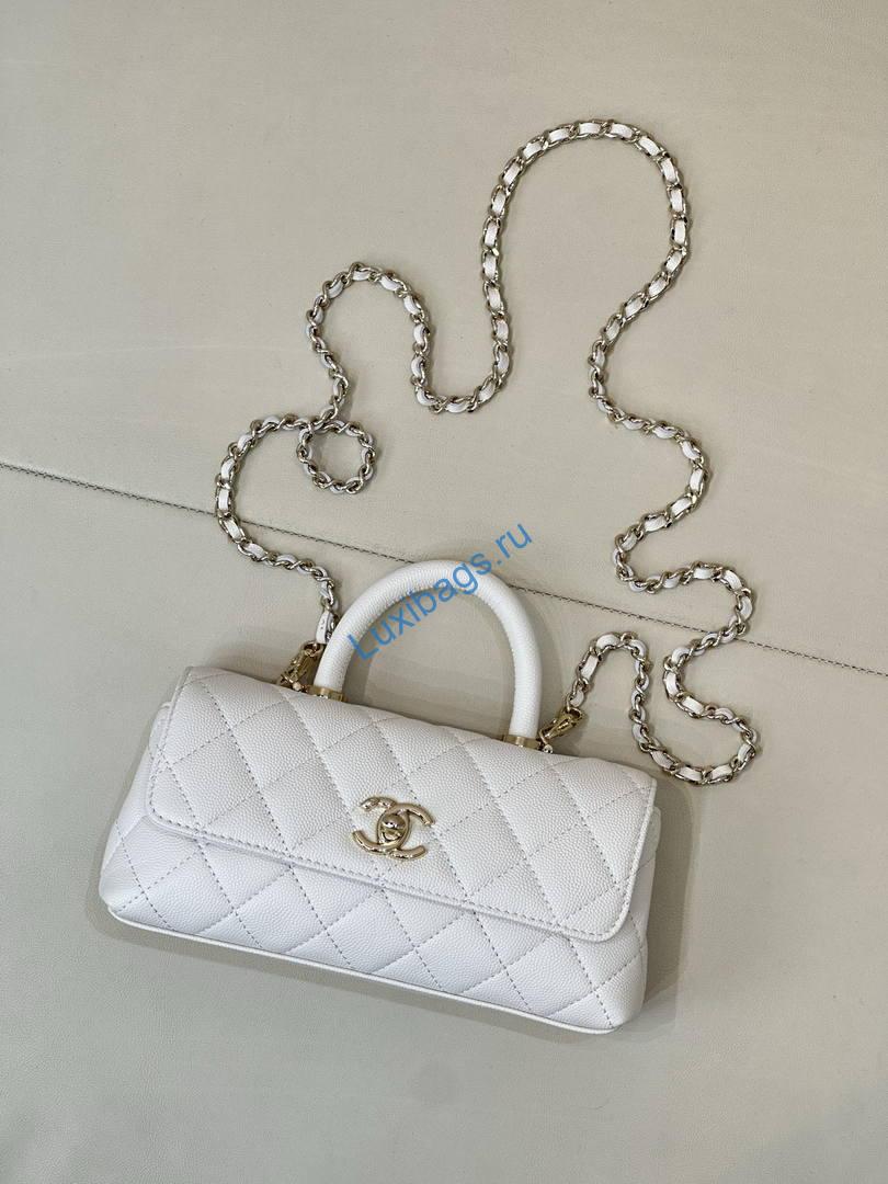 Chanel Coco Flap Bag with Top Handle AS5285 White | chanel coco flap bag with top handle as5285 41