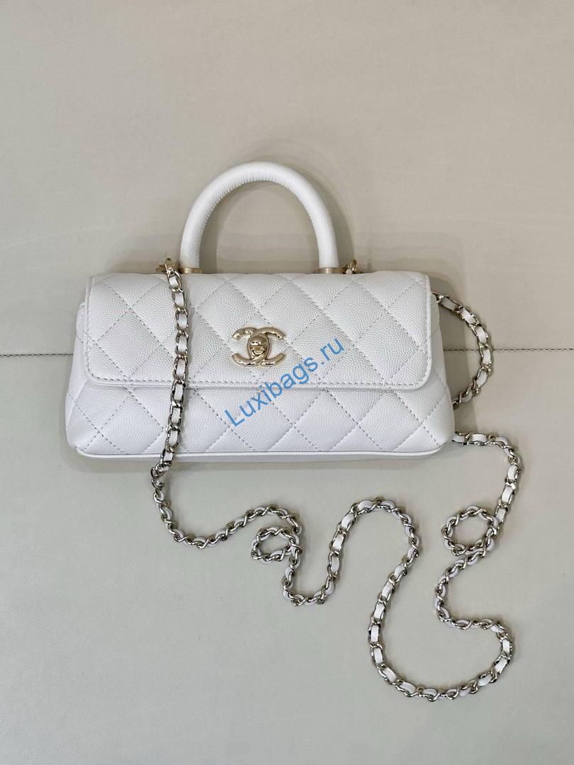 Chanel Coco Flap Bag with Top Handle AS5285 White | chanel coco flap bag with top handle as5285 42