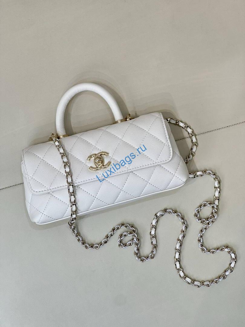 Chanel Coco Flap Bag with Top Handle AS5285 White | chanel coco flap bag with top handle as5285 43