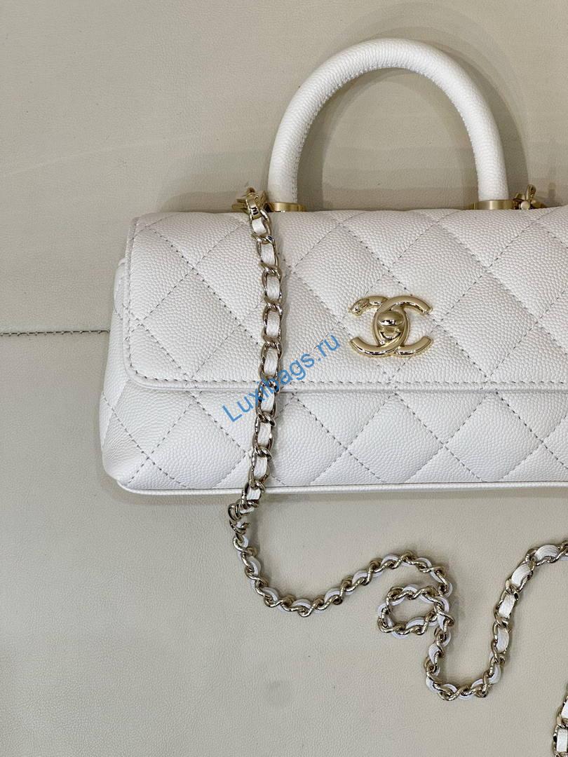 Chanel Coco Flap Bag with Top Handle AS5285 White | chanel coco flap bag with top handle as5285 44