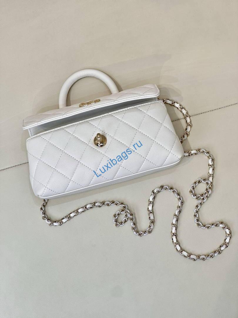 Chanel Coco Flap Bag with Top Handle AS5285 White | chanel coco flap bag with top handle as5285 45
