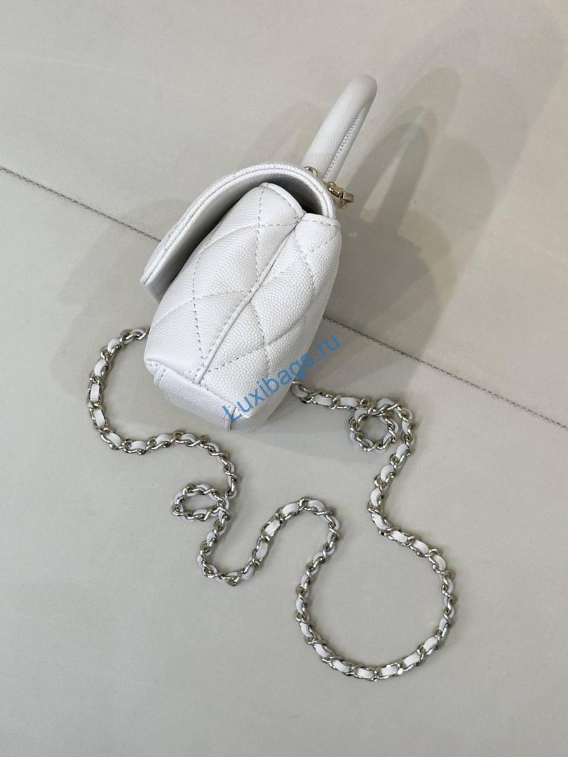 Chanel Coco Flap Bag with Top Handle AS5285 White | chanel coco flap bag with top handle as5285 46