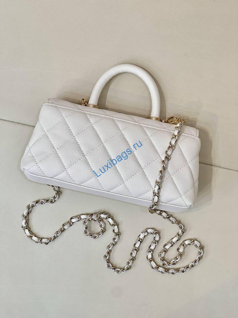 Chanel Coco Flap Bag with Top Handle AS5285 White | chanel coco flap bag with top handle as5285 48