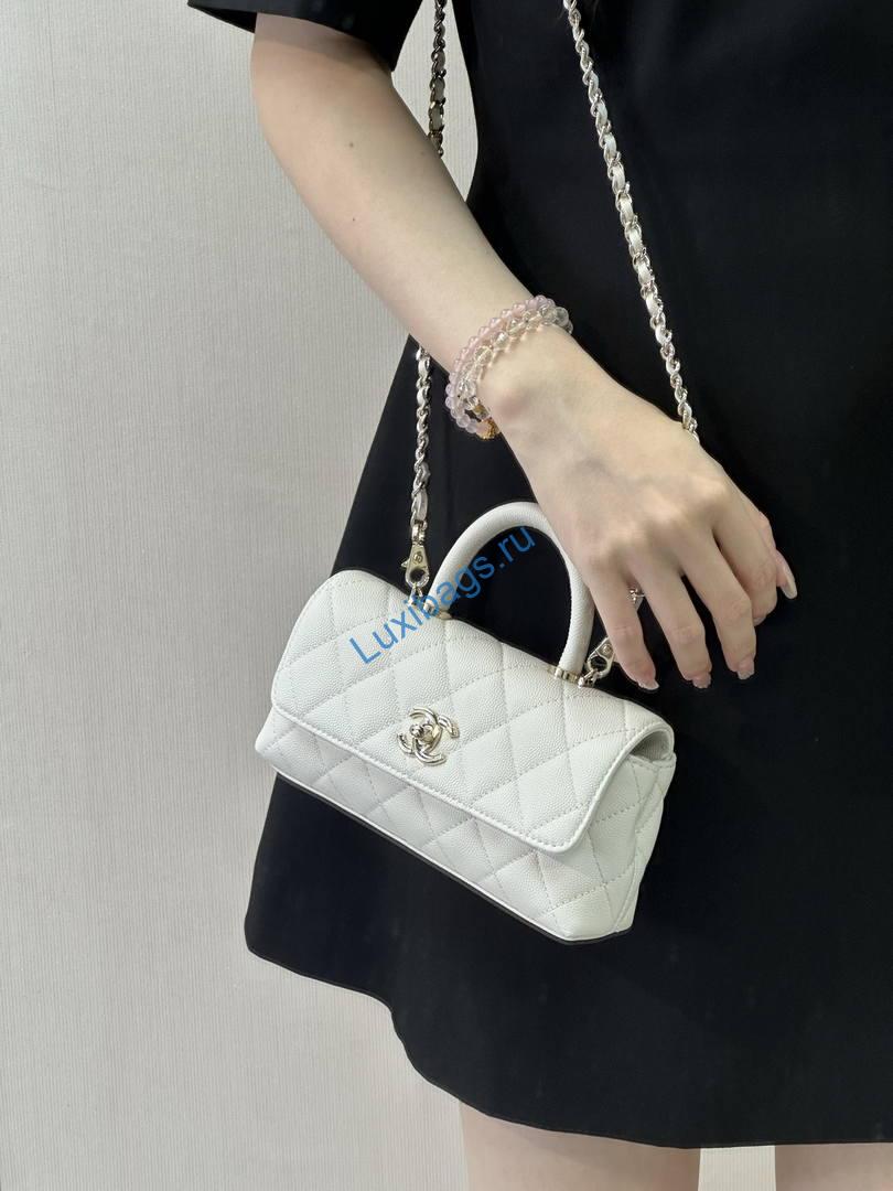 Chanel Coco Flap Bag with Top Handle AS5285 White | chanel coco flap bag with top handle as5285 51