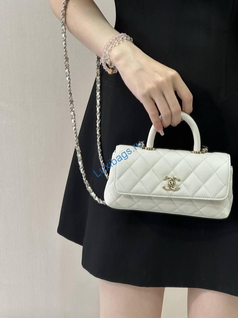 Chanel Coco Flap Bag with Top Handle AS5285 White | chanel coco flap bag with top handle as5285 52
