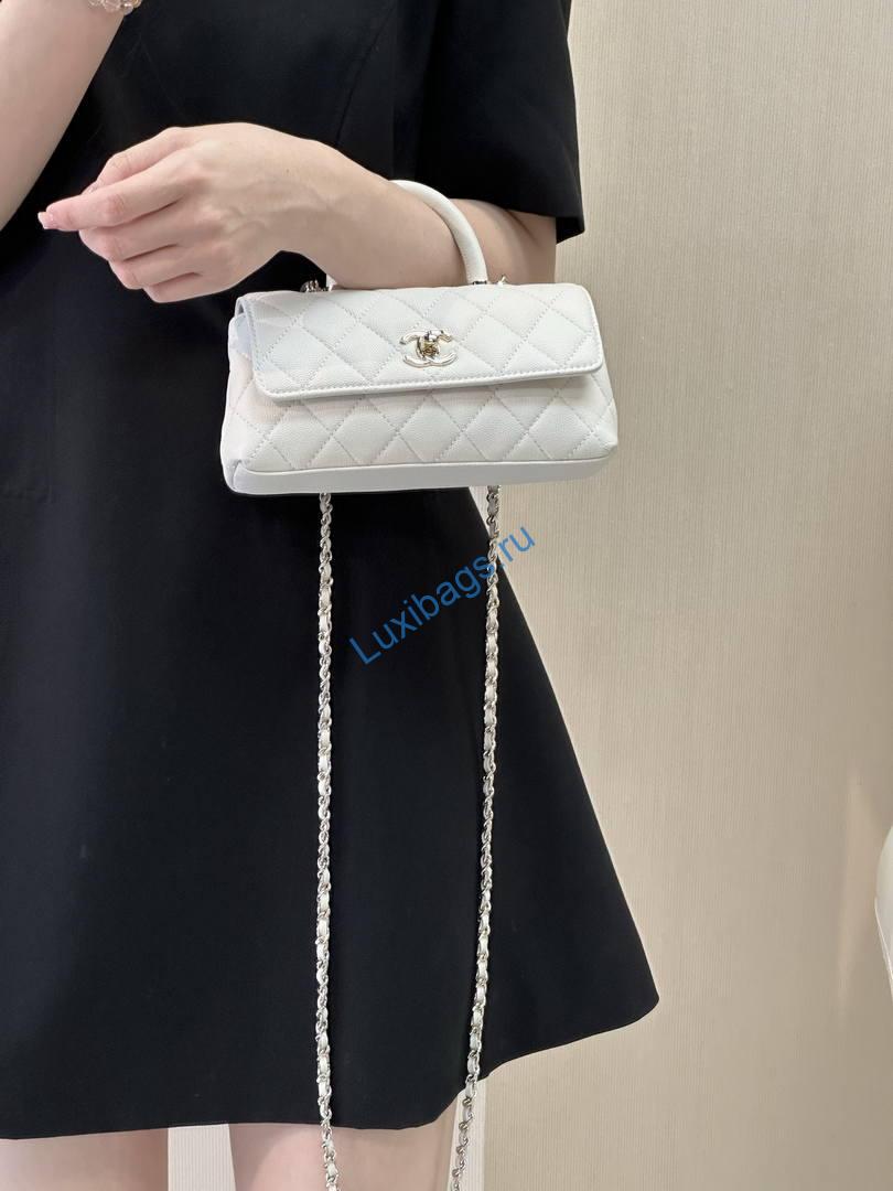 Chanel Coco Flap Bag with Top Handle AS5285 White | chanel coco flap bag with top handle as5285 53