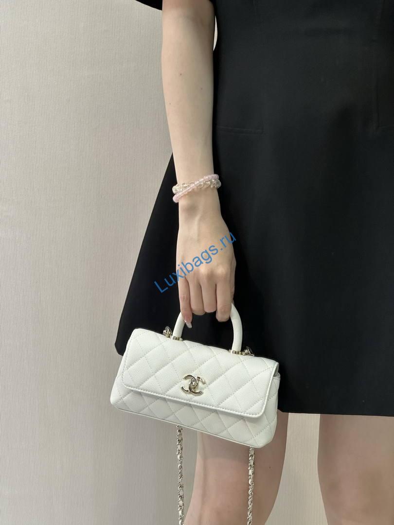 Chanel Coco Flap Bag with Top Handle AS5285 White | chanel coco flap bag with top handle as5285 54