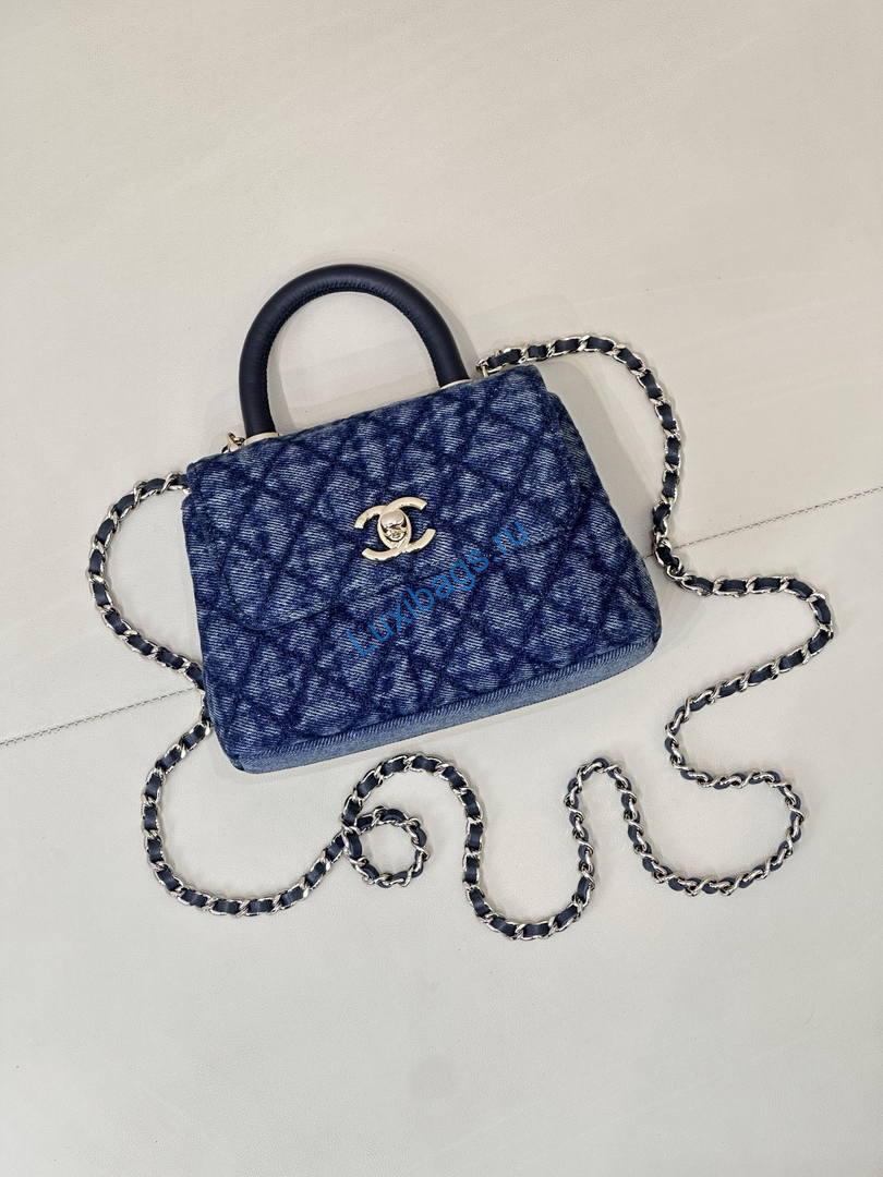 Chanel Mini Classic Handbag With Top Handle AS4244 Denim Blue | chanel mini classic handbag with top handle as4244 302