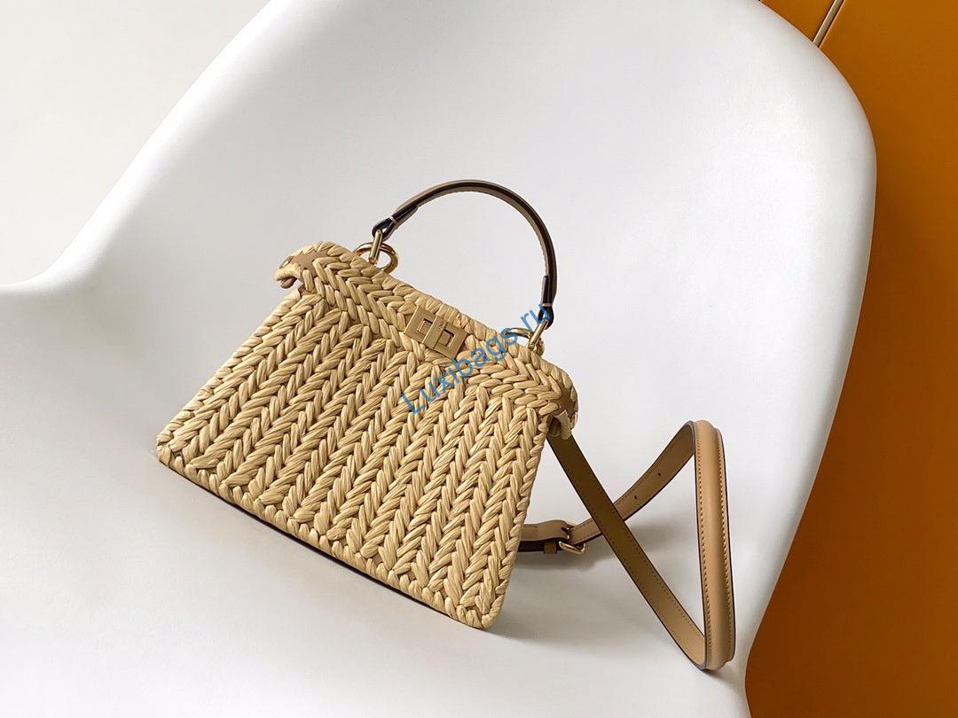 Fendi 8BN335 Peekaboo ISeeU Mini Sand leather and interlaced fibre bag 80169S