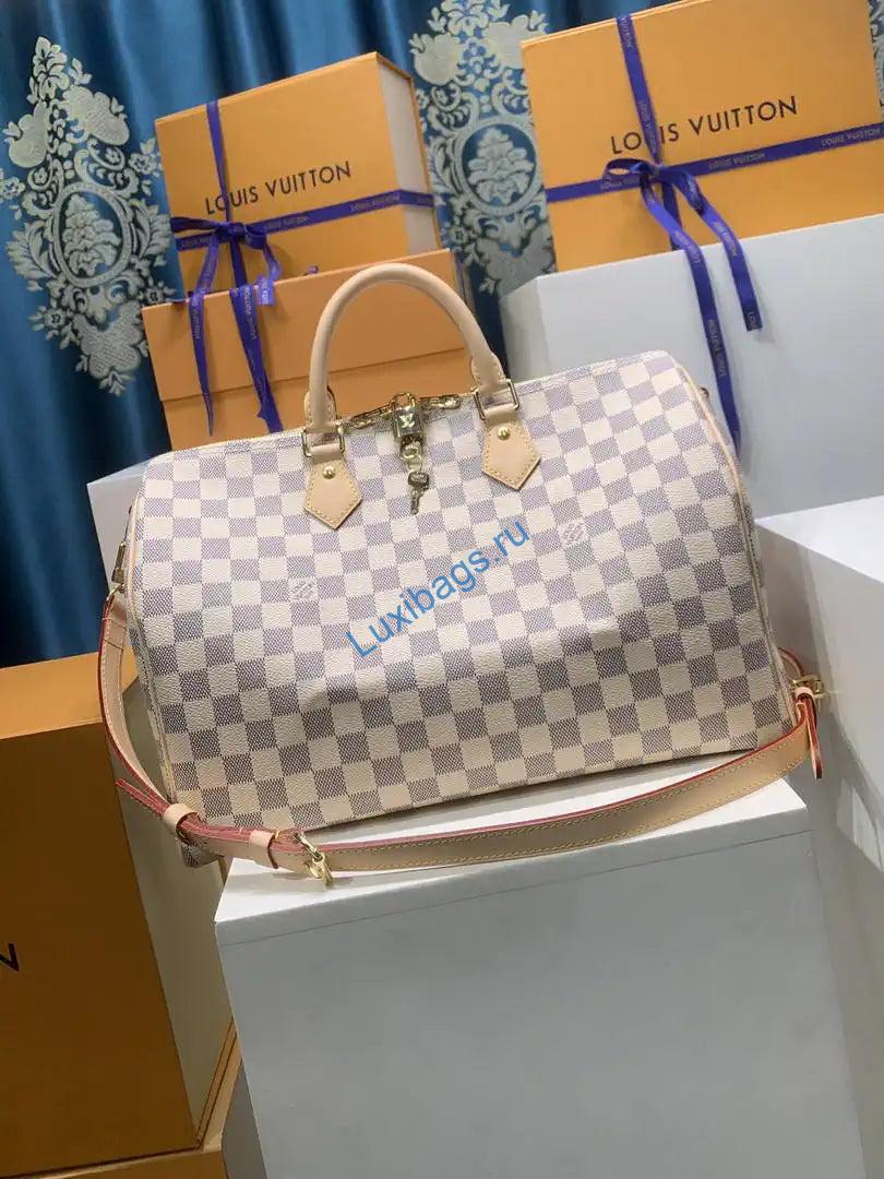 Louis Vuitton LV N41372 Speedy Bandouliere 35 Handbag  Damier Azur coated