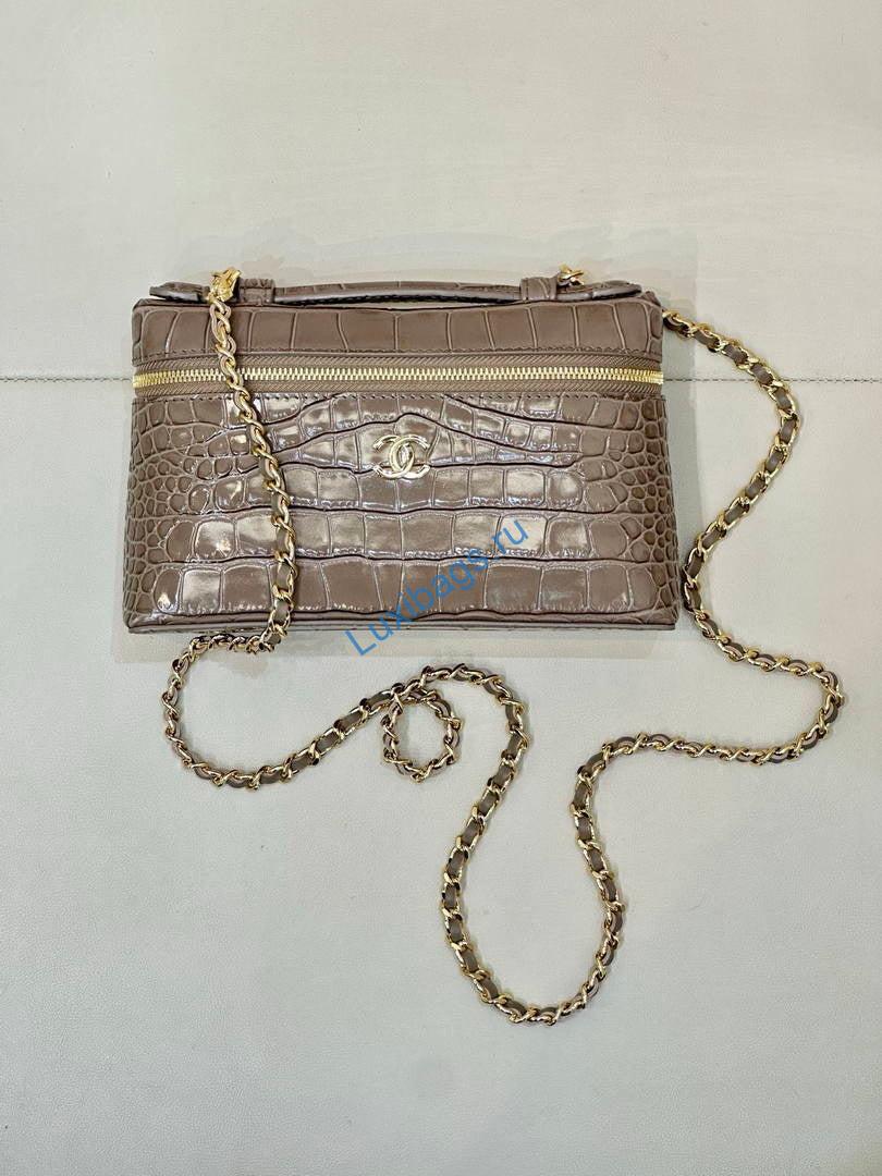 chanel small vanity with chain ap5346 crocodile embossed calfskin gray brown 2 Chanel Small Vanity with chain AP5346 Crocodile Embossed Calfskin Gray Brown | small vanity with chain ap5346 crocodile embossed calfskin gray brown 03