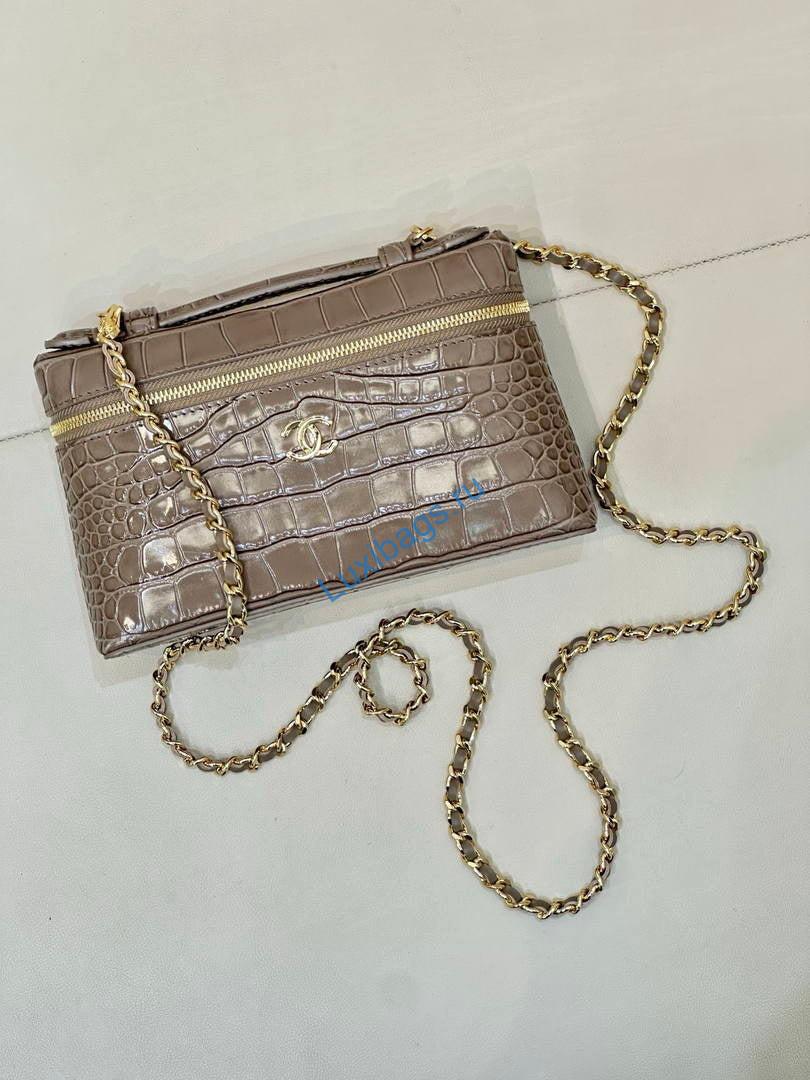 chanel small vanity with chain ap5346 crocodile embossed calfskin gray brown 3 Chanel Small Vanity with chain AP5346 Crocodile Embossed Calfskin Gray Brown | small vanity with chain ap5346 crocodile embossed calfskin gray brown 04